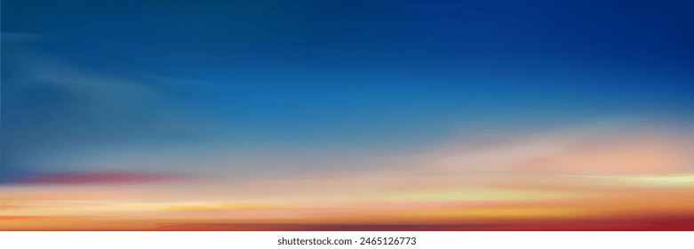 Sonnenuntergang Himmelblau, Wolke im Sommer Hintergrund, Herbstrosa, Orange Sonnenaufgang über dem Meer, Horizon Goldene Stunde Winter Natur mit gelb, lila nach Sonnenuntergang, Vektorgrafik Banner Sonnenlicht für Frühling Saison