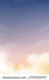 Sunset Sky Blue,Purple Cloud background,Sky over beach sunsrise with yellow,pink,orange pastel in Spring,Vertical beautiful Nature sky in Summer,Banner landscape background	