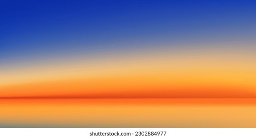Sunset Sky with Clear Blue,Orange,Yellow colour in Evening,Dramatic twilight landscape dusk sky in Golden hour,Vector horizon Sunrise in Morning banner of Sunlight for four season background