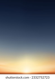 Sunset Sky with cloud in Blue,Orange,Yellow colour Background,Dramatic twilight landscape with Sunset in evening,Vector horizon Sunrise in Morning banner of Sunlight for four season backdrop banner