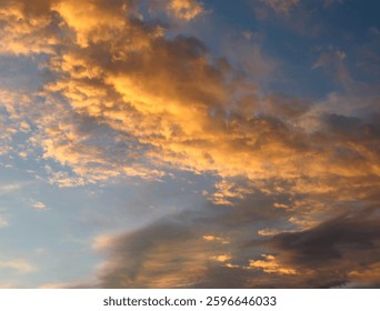 Sunset sky with clouds. Beautiful skyscape with vibrant colors. Vector  
