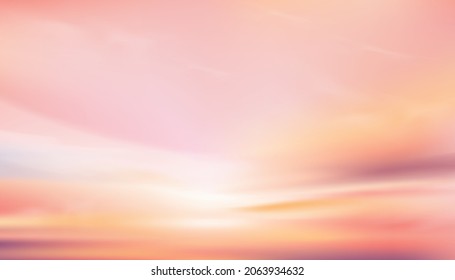 Sunset Sky with Clouds in Summer Background,Autumn Pink,Orange Sunrise by the sea,Horizon Golden Hour Winter Nature with yellow,purple after sundown,Vector  Banner Sunlight for Spring Season