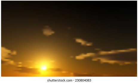 Sunset sky with clouds.  Vector blurred background