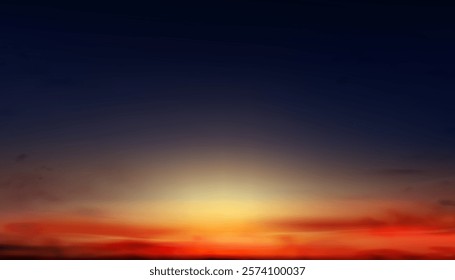 Sunset sky in dark blue for Nature background,Sunrise sky in orange,yellow,red gradient with sun over beach.Winter nature landscape dramatic dark blue sky,cloud,Horizontal Evening twilight,dusk sky
