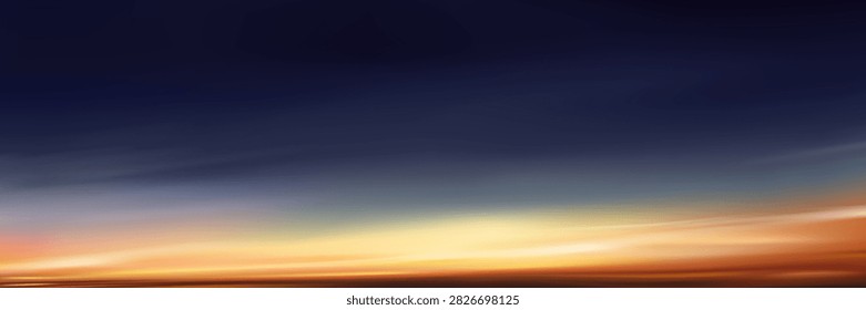 Sunset Sky Dramatic Cloud Light Over Beach, Sunrise Background in Blue Purple Dark Orange Yellow colour, Summer Dusk Sky Landscape by Sea in Evening,Vector Illustration Autumn Winter Sun Dawn