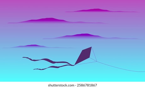 Sunset sky. Evening background with flying kites, night floating clouds or orange dawn clear landscape. Warm morning or dusk air, gradient scene. Vector cartoon flat isolated illustration.