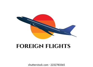 Sunset Sky Flight Plane for Foreign Tourism Vacation Transportation Logo Design