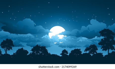 Sunset sky in forest. The sky is full of clouds