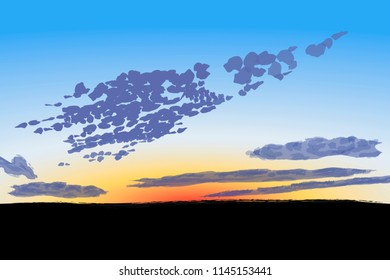 Sunset sky with high spindrift clouds, vector illustration