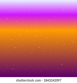 Sunset Sky con mágicas estrellas color rosa naranja oscuro morado color blanco diseño vector