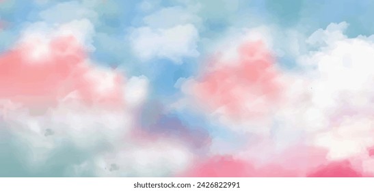 Sunset sky in the morning with sunrise and soft pink clouds vector design.cotton cloud fairy tail background.Rainbow colours clouds.