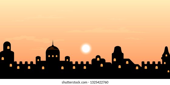 sunset sky and opd middle East city vector illustration