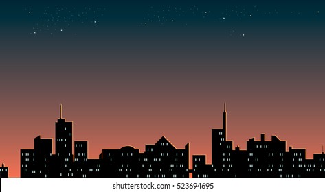Sunset sky over city
vector illustration