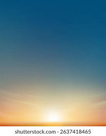 Sunset Sky over Sea Beach for Autumn Background,Sunrise Gradient Yellow,Orange,Clear Blue Sky and Clouds with Soft Morning Sunlight for Summer Banner