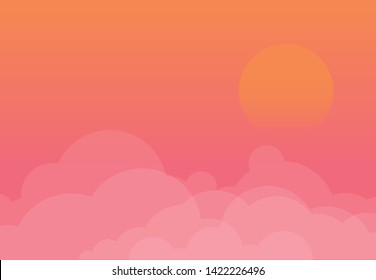 The sunset sky with some clod and big the sun while sundown in orange-pink tone