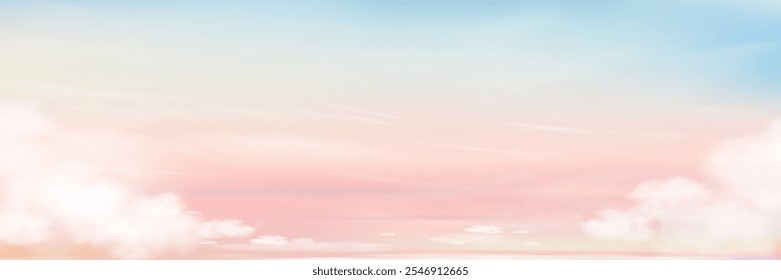 Cielo del atardecer Fondo del verano, amanecer del otoño Amarillo, rosa, nube azul del cielo, paisaje de la Naturaleza de la primavera Hora de oro y cielo del crepúsculo en la tarde después del amanecer del sol, luz del sol del Anuncio del horizonte del Vector para el Anuncio del invierno