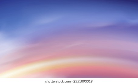 Sunset Sky for Summer Background,Beautiful Autumn sunrise sky orange, yellow, cloud over sea,Vector Winter sky in blue, pink pastel colour in evening,Horizon Nature Spring landscape with sunlight 