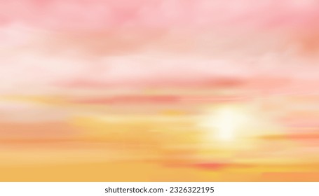 Sunset sky in Summer,Sunrise in Morning with Orange,Yellow and Pink sky,Autumn sk Dramatic twilight landscape,Vector Horizon Beautiful Sky banner Sunlight for four seasons background