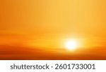 Sunset sky, sun over sea in golden hour,Vector landscape sky, cloud  sun down,Orange light glow sunrise in gold orange for Winter background,Summer beach.illustration cartoon spring nature 