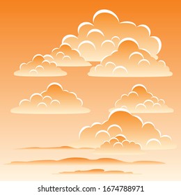 Sunset in the sky. Sunset-lit cumulus clouds in the sky. Eps file. Vector illustration.