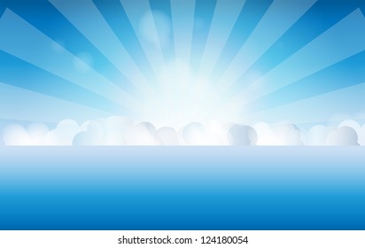 sunset sky, water vector illustration
