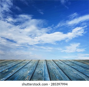 sunset sky and wood floor, background, vector