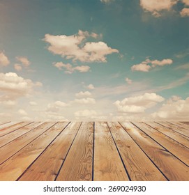 sunset sky and wood floor, vector