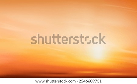 Sunset Sky,Cloud background.Autumn with orange,yellow sky sunrise over beach,Vector Nature Winter sunlight in evening,Banner cartoon landscape sunny day in summer by the sea