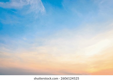 Sunset Sky,Cloud Background,Autumn Yellow,Blue Sunrise over sea beach,Vector Beautiful Nature of Golden Hour in orange Sky Before Sundown in Winter.