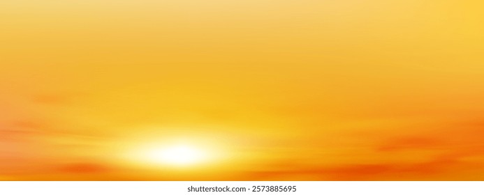 Sunset  sky,cloud background,Summer sundown,clear sky in orange,yellow over sea beach.Vector cartoon nature background Sunrise sky,bright Sunlight,Horizon landscape Golden hour dramatic dusk sky