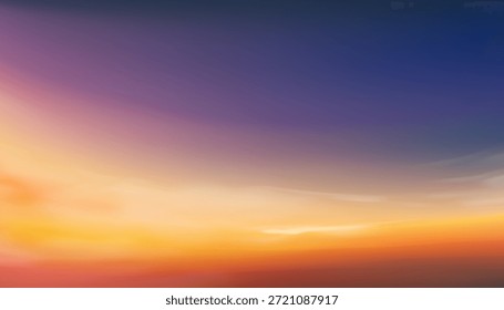 Cielo de la puesta del sol, fondo de la nube, salida del sol por la playa con naranja, rosa, azul. Paisaje de la Naturaleza Hora dorada dramática con crepúsculo Cielo en la noche después del amanecer del sol, Vector Horizonte Anuncio Luz del sol en otoño, invierno