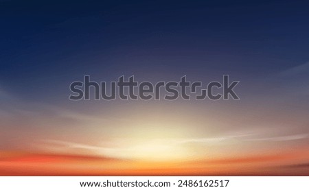Sunset Sky,Cloud Background,Sunrise by Beach with Orange,Pink,Blue.Nature Landscape Dramatic Golden Hour with twilight Sky in Evening after Sun Dawn,Vector Horizon Banner Sunlight in Autumn,Winter