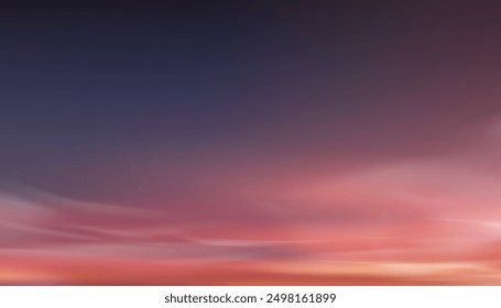 Sunset Sky,Cloud Background,Winter Sunrise by Beach with Orange,Pink,Blue.Nature Landscape Dramatic Golden Hour with twilight Sky in Evening after Sun Dawn,Vector Horizon Banner Sunlight in Autumn