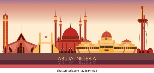 Sunset Skyline panorama of city of Abuja, Nigeria - vector illustration