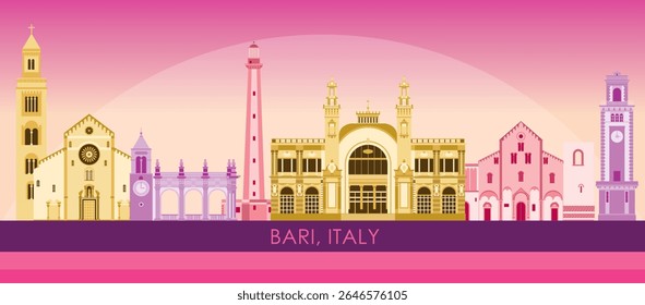 Sunset Skyline panorama da cidade de Bari, Itália - ilustração vetorial