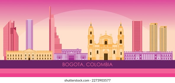 Sunset Skyline panorama of city of Bogota, Colombia - vector illustration