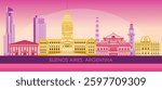 Sunset Skyline panorama of city of Buenos Aires, Argentina - vector illustration