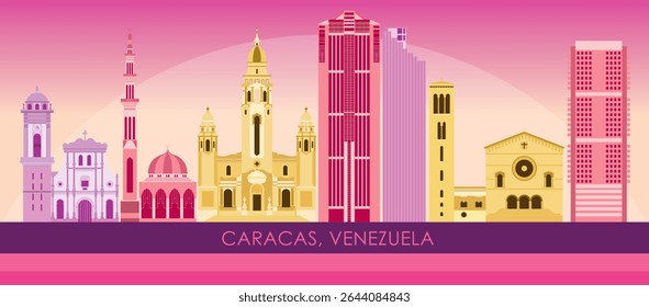 Sunset Skyline panorama da cidade de Caracas, Venezuela - ilustração vetorial