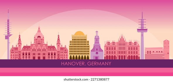 Panorama del horizonte de la puesta de sol en la ciudad de Hanover, Alemania - ilustración vectorial