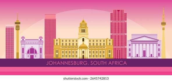Sunset Skyline panorama da cidade de Joanesburgo, África do Sul - ilustração vetorial