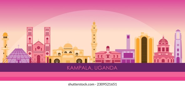 Sunset Skyline panorama of city of Kampala, Uganda - vector illustration