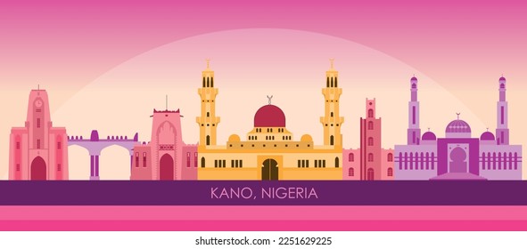 Sunset Skyline panorama of city of Kano, Nigeria - vector illustration