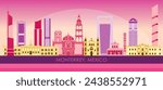 Sunset Skyline panorama of city of Monterrey, Mexico - vector illustration
