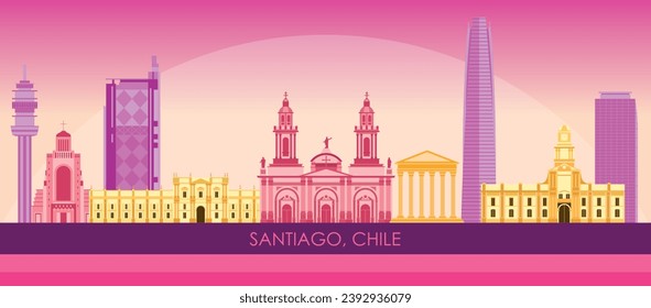 Sunset Skyline panorama of city of Santiago, Chile - vector illustration