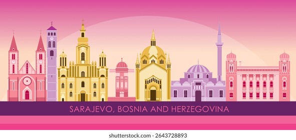 Sunset Skyline panorama da cidade de Sarajevo, Bósnia e Herzegovina - ilustração vetorial