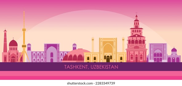 Sunset Skyline panorama of city of Tashkent, Uzbekistan - vector illustration