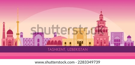 Sunset Skyline panorama of city of Tashkent, Uzbekistan - vector illustration