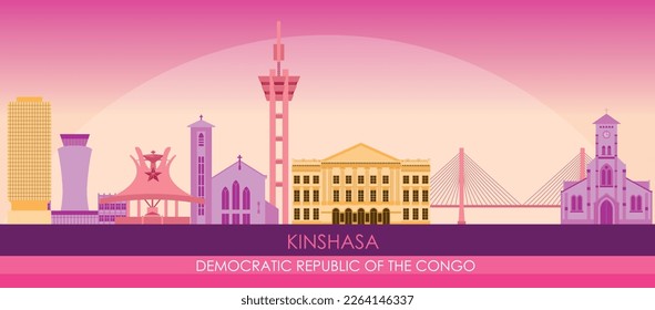 Sunset Skyline panorama of Kinshasa, Democratic Republic of the Congo - vector illustration