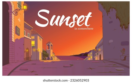 Sunset in somewhere illustration, can be used as wallpaper. card, backdrop, etc.