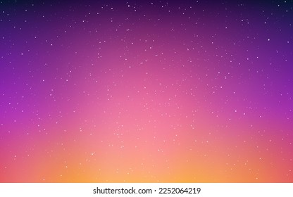 Sunset with stars. Orange beautiful sky. Blurred night background. Beautiful starry space. Color starry gradient. Realistic evening light. Vector illustration.